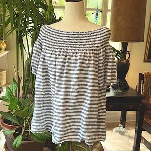 C&C California Linen Off-Shoulder Striped Top